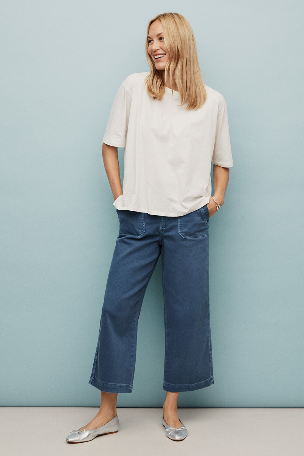 Palisse Denim Bukser - Ensign Blue, Doreann JERSEY Topp - White